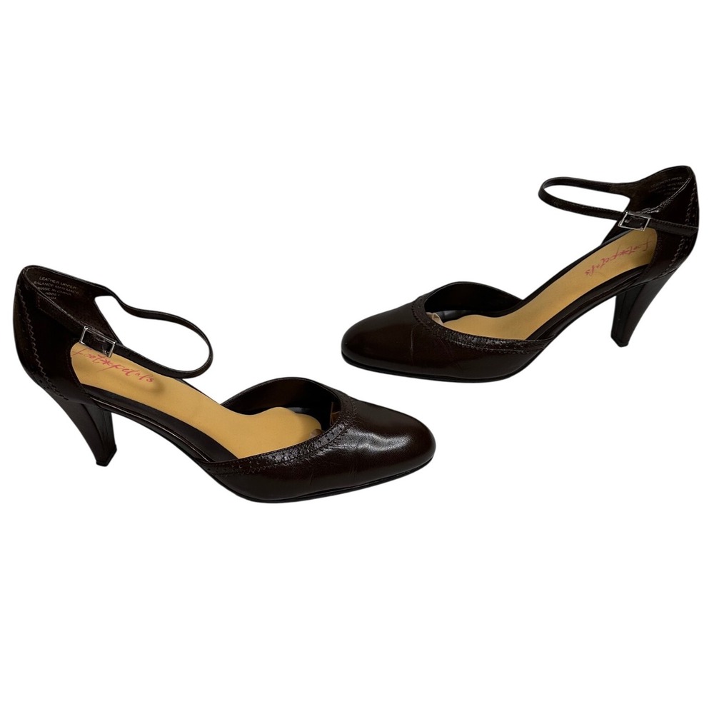 Foot Petals Abbey Dark Brown Leather d'Orsay Ankle‎ Strap Pumps Heels 8.5M boo